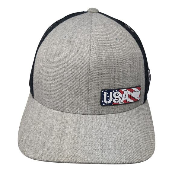 USA Snapback Trucker Hat Gray OS Adjustable Mesh Back Patriotic Branded Bills - Picture 1 of 10